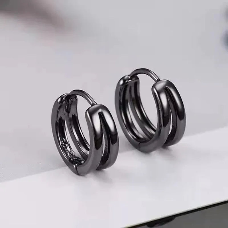 Stainless Steel Hoop Earrings Punk Style Multilayer round Double Hip Hop Earrings Gunblack Silver Plated Pierced Stud Earrings Men'S Jewelry