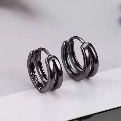 Stainless Steel Hoop Earrings Punk Style Multilayer round Double Hip Hop Earrings Gunblack Silver Plated Pierced Stud Earrings Men'S Jewelry