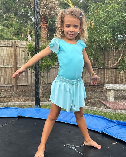 Girls Flowy Shorts with Pockets Athletic Running Skirt High Waist Butterfly 2 in 1 Sports Short 5-16 Years - WORLD TIME VISITS