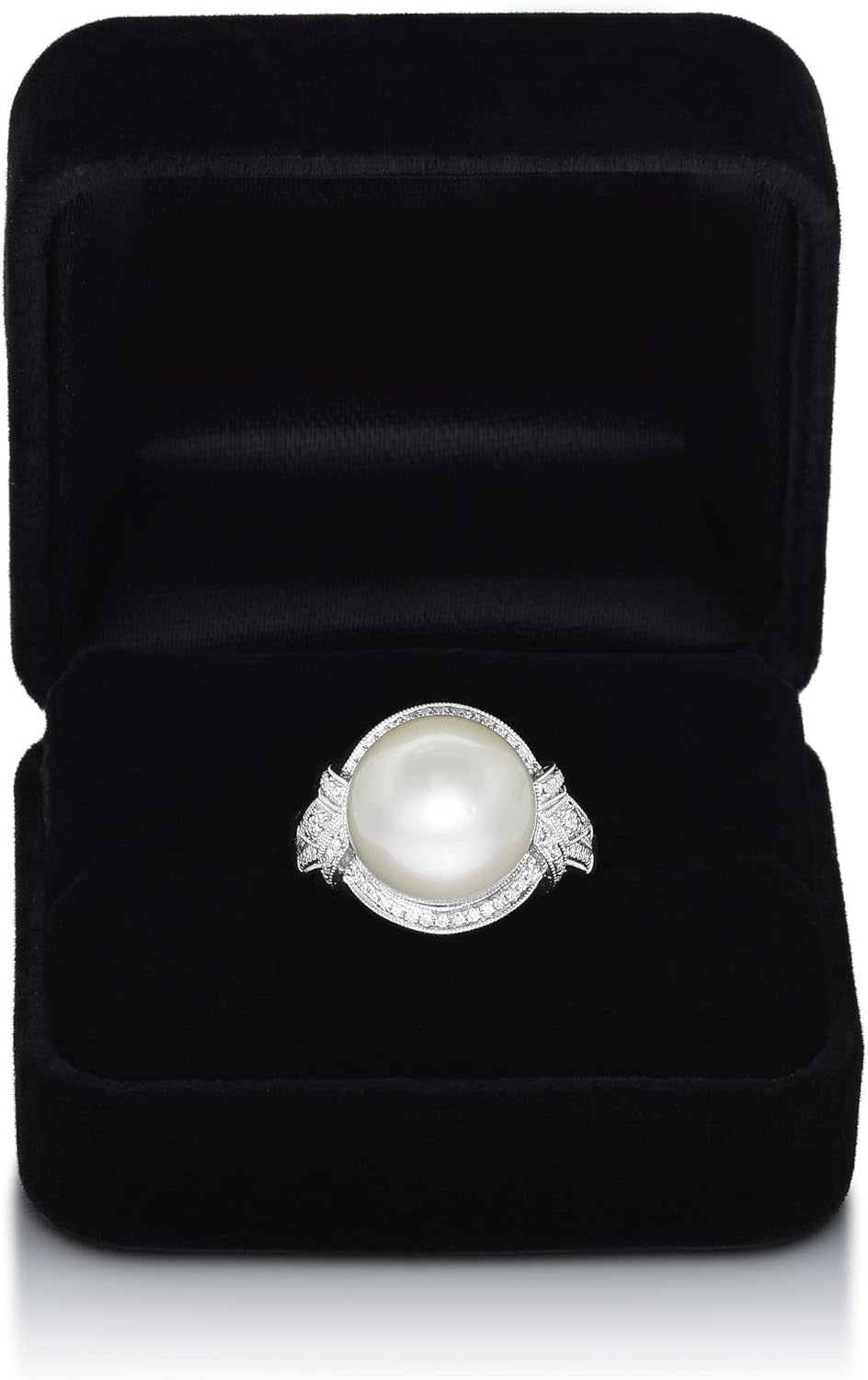 14K White Gold South Sea Pearl 13 Mm, Diamond 1/3 Ct Ring, Size 8