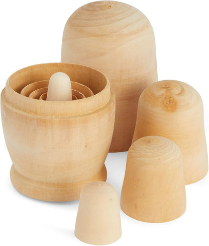 5 Piece Set of Unpainted Blank Russian Nesting Dolls for DIY Crafts, Art Projects