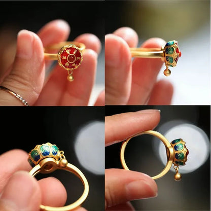 Buddhism Lotus Rotating Ring Buddhist Tibetan Prayer Wheel Mantra Finger Ring YVO - WORLD TIME VISITS