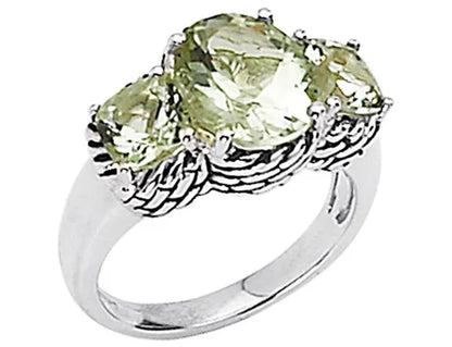 Green Amethyst Three Stone Ring 4.50 Carat (ctw) in Sterling Silver