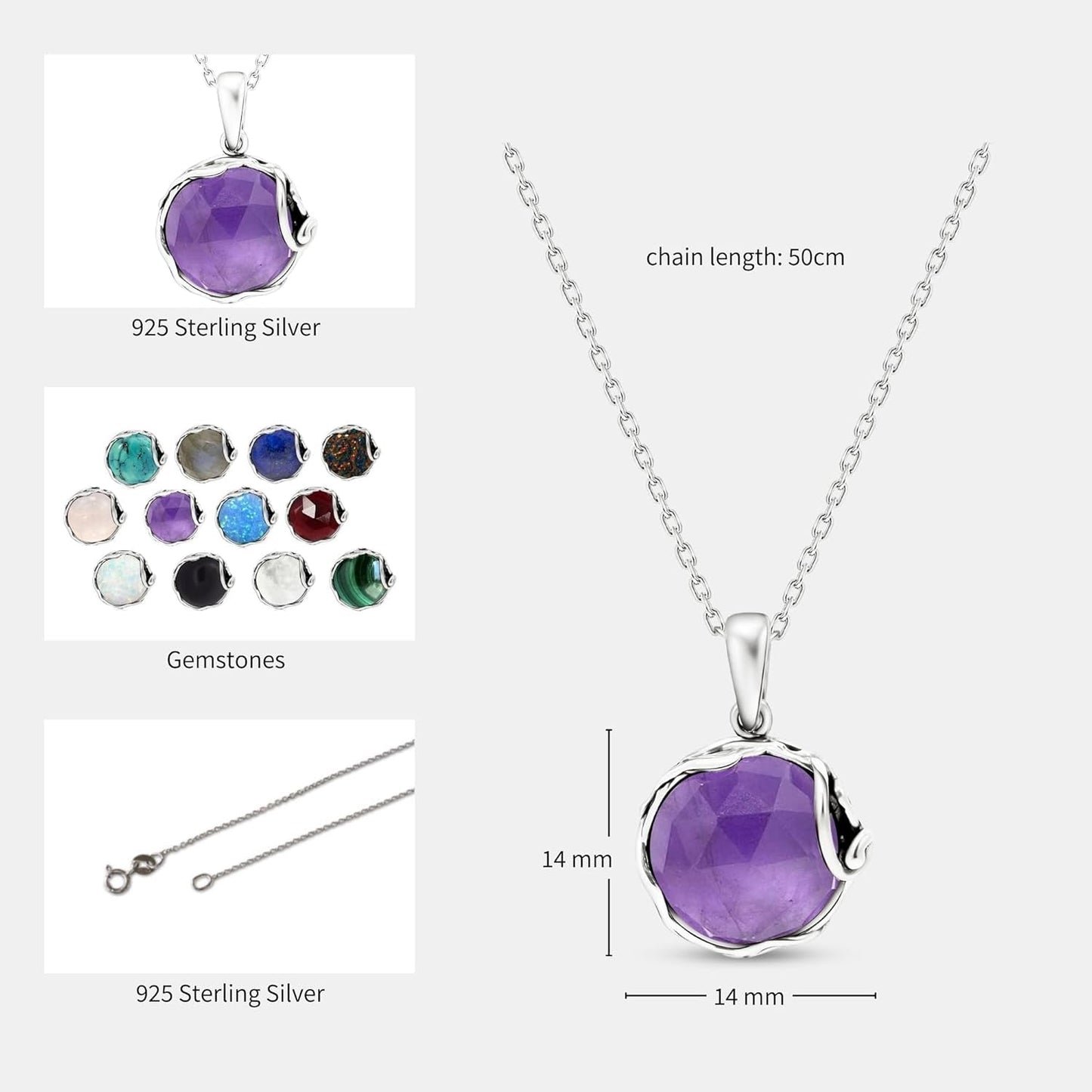 925 Sterling Silver Amethyst Necklaces for Women - February Birthstone - Silver Pendant Necklaces - Statement Necklace Silver - Everyday Jewelry Silver - Necklace Amethyst