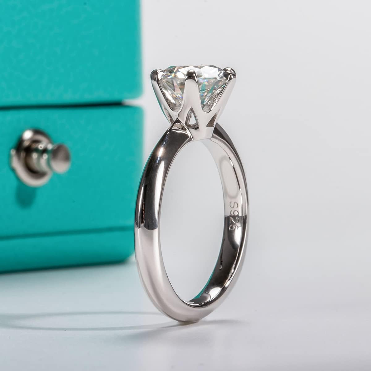 1/2/3/5CT Six Prong Solitaire Moissanite Ring, 925 Sterling Silver Ring, Gift for Wedding, Engagement and Anniversary with Certificate - WORLD TIME VISITS