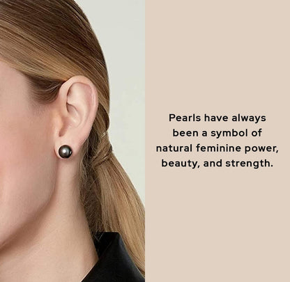 Tahitian Real Pearl Earrings for Women - Black 14K Gold Stud Earrings | Hypoallergenic Earrings with Genuine Cultured Pearls, 8.0Mm-12.0Mm