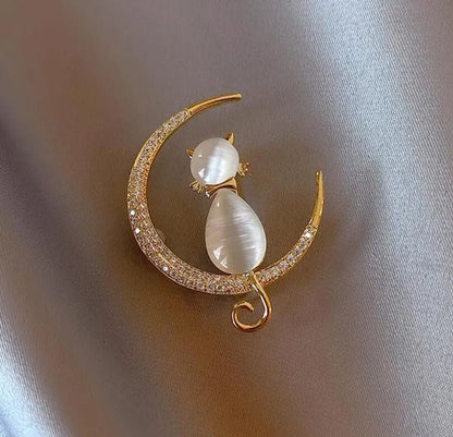 Light and Extravagant, Small Number of Suits, Cat'S Eye Stone, Diamond Brooch, Clothes, Fixed Moon, Small Cat Brooch, Brooch Accessories Crystal Brooch Fancy Vintage Style Flower Brooch Pin for Women Crystal Brooch Pin - WORLD TIME VISITS