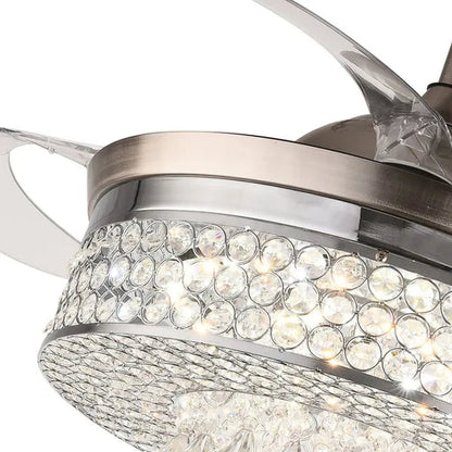 42'' Modern Invisible Telescopic Ceiling Fan Light LED Chandelier with Remote Control Silver