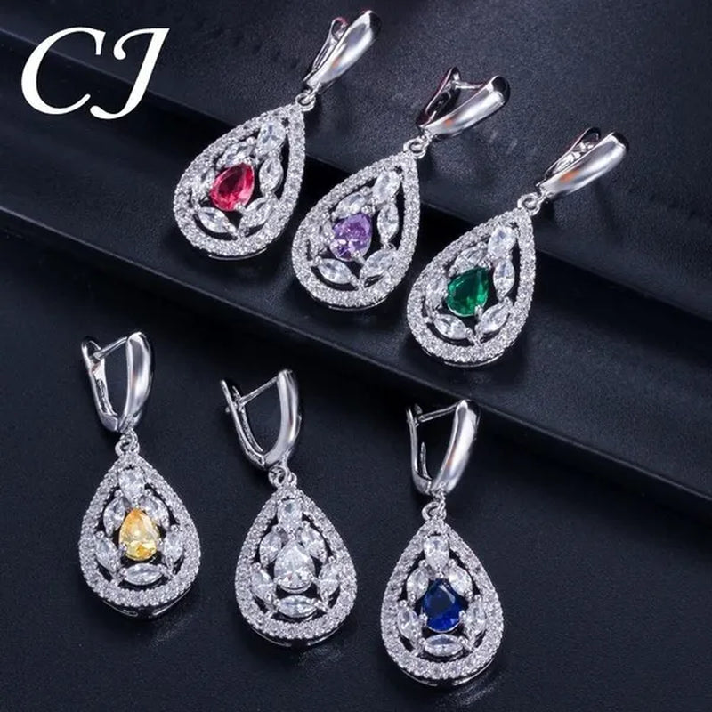 CANDICE Women'S Sterling Silver Plated Jewelry Set Summer New Fashion Blue Zircon Necklace Pendant Earrings Ring（Us 7-9)