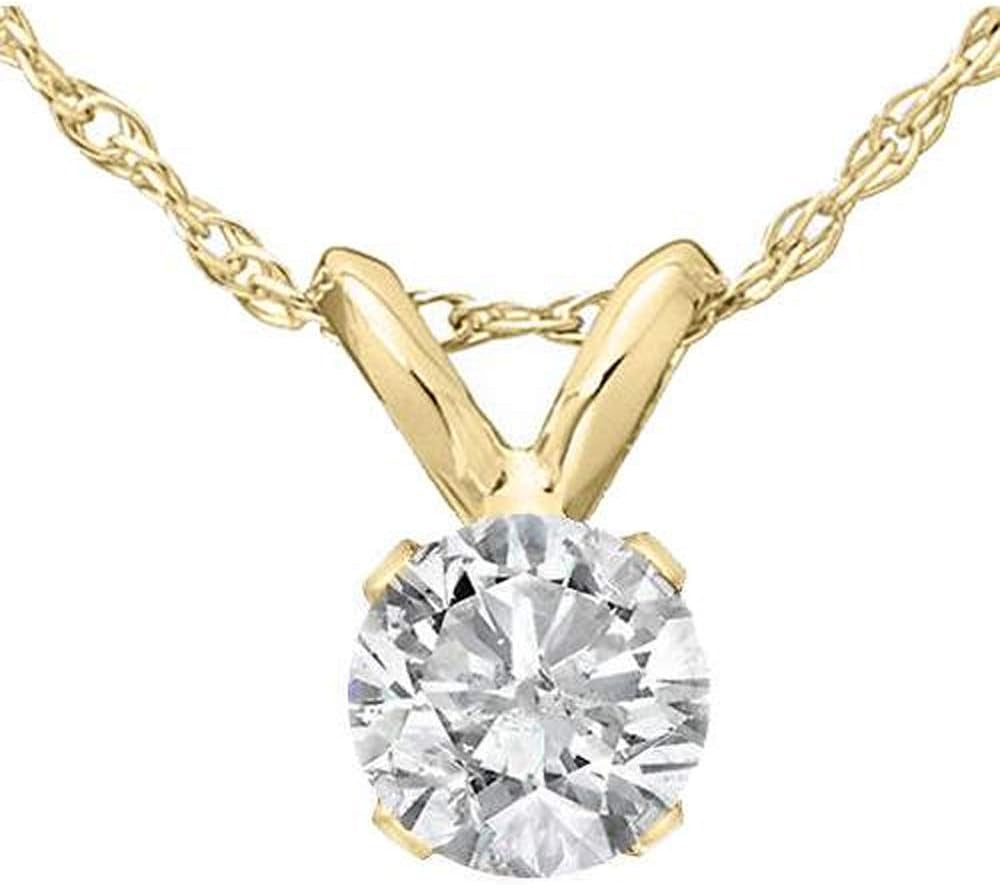 14K White or Yellow Gold 1/3 Ct Diamond Round-Cut Natural Solitaire Pendant Women'S 18" 14K Gold Chain Necklace - WORLD TIME VISITS