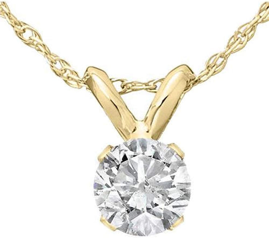 14K White or Yellow Gold 1/3 Ct Diamond Round-Cut Natural Solitaire Pendant Women'S 18" 14K Gold Chain Necklace - WORLD TIME VISITS