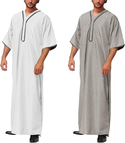 Muslim Clothes for Men Marocain Men'S Muslim Stripe Long Robe Black Robe Men Mens Muslim Thobe for Men Islam Mens Nightshirt Muslim Thobe Robe for Men Thobe for Men