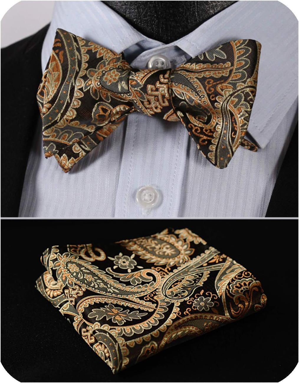 Bow Ties for Men Paisley Bowties Mens Self Tie Bow Tie and Pocket Square Set Formal Tuxedo Wedding Bowtie - WORLD TIME VISITS