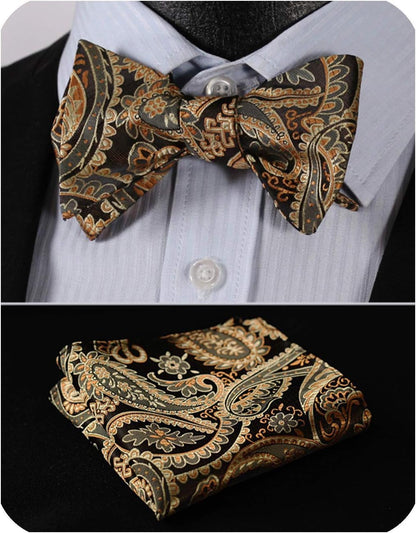 Bow Ties for Men Paisley Bowties Mens Self Tie Bow Tie and Pocket Square Set Formal Tuxedo Wedding Bowtie - WORLD TIME VISITS