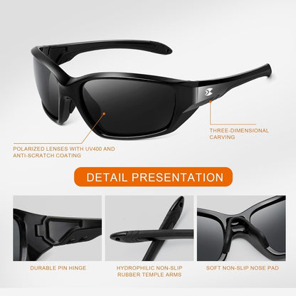 Sports Polarized Sunglasses for Men: Womens UV400 Protection Sun Glasses Wrap around Goggles for Fishing Driving TR90