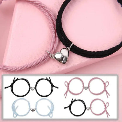 2Pcs Magnetic Bracelet Stainless Steel Heart Pendant Charm Couple Bracelets for Lover Friend Men Women Braid Rope Bracelets