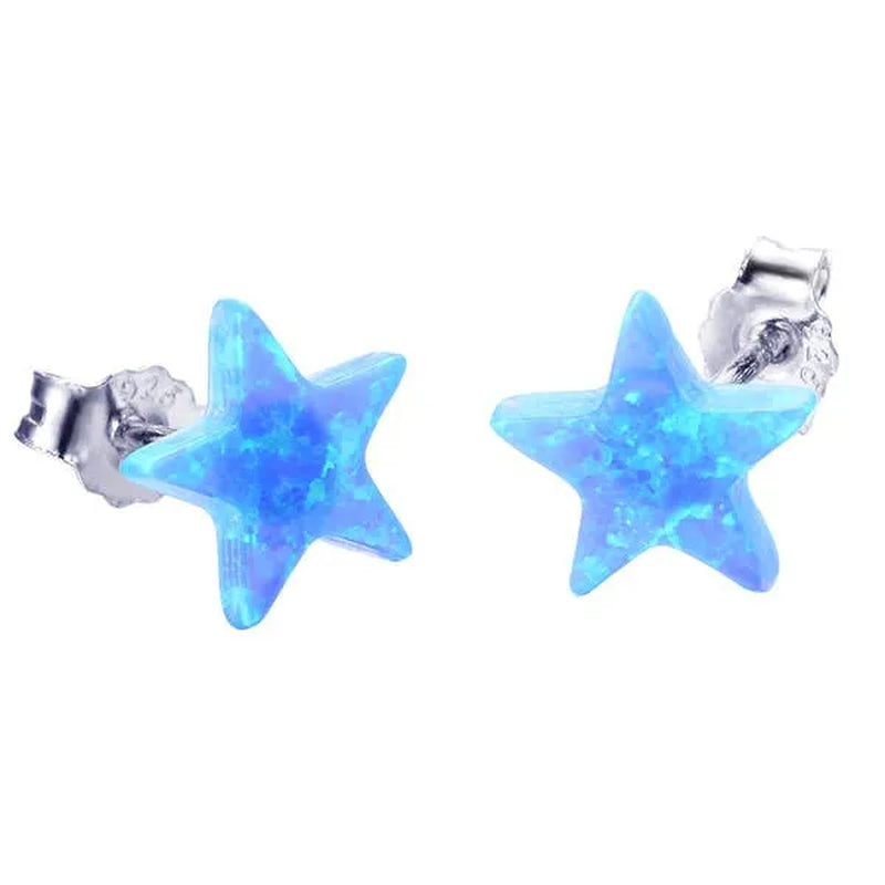 Fashion Elegant Five-pointed Star Fire Opal Stud Earring S925 Sterling Silver Earring for Women Girl