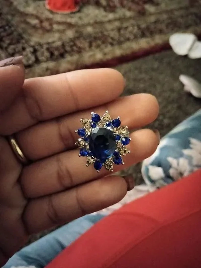 Women Vintage 925 Silver Plated Sapphire CZ Gemstone Ring Jewelry Size 6-10#