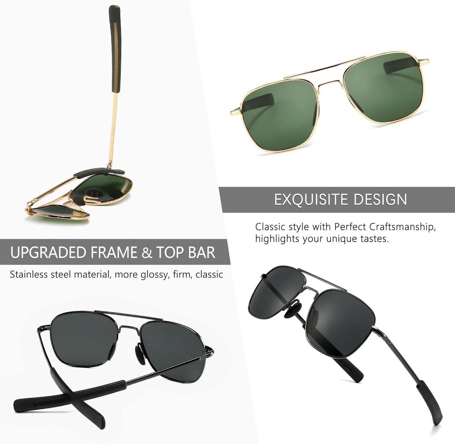 Men'S Military Style Polarized Pilot Aviator Sunglasses Bayonet Temples