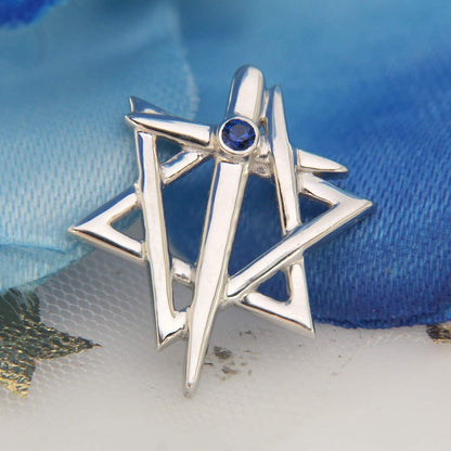 0.25 CT. T.W. Star of David Cross Pendant for Women 925 Sterling Silver Blue Sapphire 14K White Gold Plated Necklace (With 18" Silver Chain)