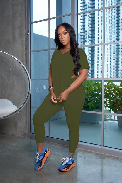 Lounge Sets for Women Two Piece Outfits Pullover Tops and Long Pants Tracksuit Sweatsuits Armygreen M
