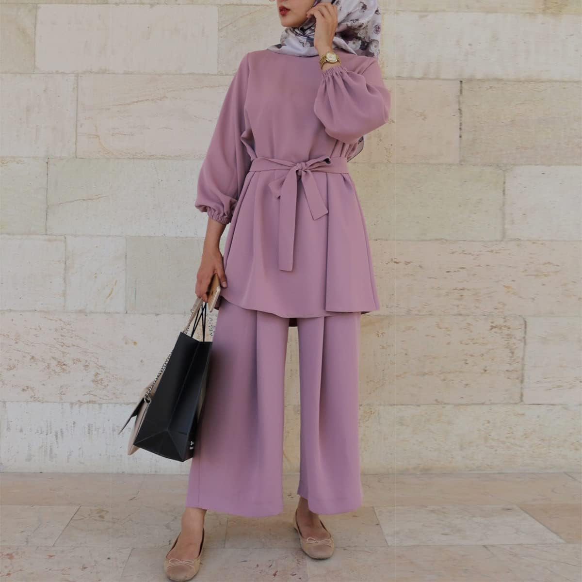 Abayas for Women Muslim Long Sleeve Loose Top Pants 2 Pcs Dubai Islamic Muslim Clothes