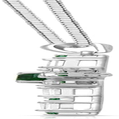 Sterling Silver 5 MM Cushion and 1.75X1.5 MM round Simulated Emerald and Baguette Created White Sapphire Cross Pendant Necklace, 18" Box Chain