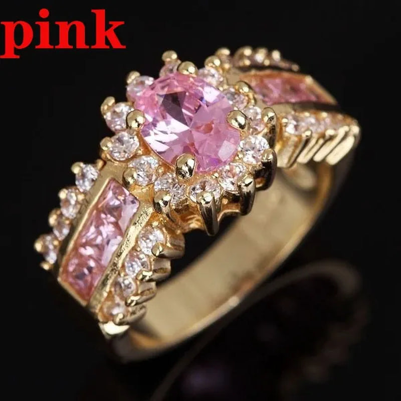 Fashion Women's 18K Golden Plated Ruby / Sapphire / Pink CZ Wedding Ring Size 6-11 Ring (Choice Color and Size )