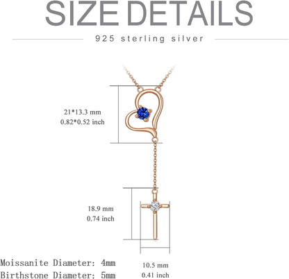 Mother'S Day Gifts Moissanite Heart Necklace for Women S925 Sterling Silver Rose Gold Plated Cross Necklaces with Birthstone for Mom Girlfriend Sisters, Moissanite-Diamond-Heart-Cross-Pendant,9