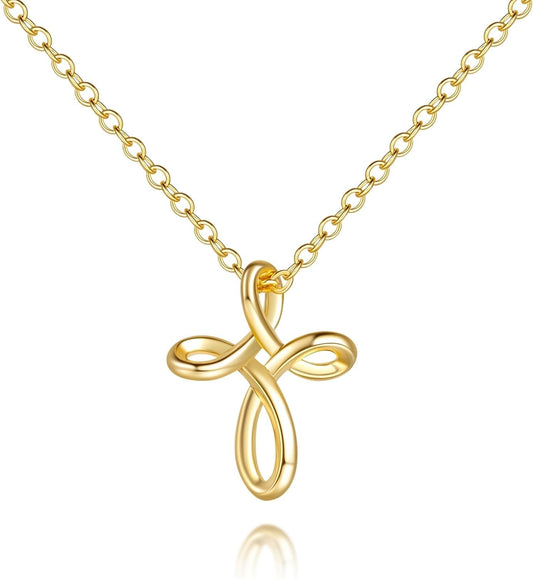Cross Necklace for Women 14K Gold Cross Necklaces for Women Gold Crosses Chain Necklaces for Womens Distinctive Twisted Design Crosses Chain Pendant Necklace for Womens - WORLD TIME VISITS