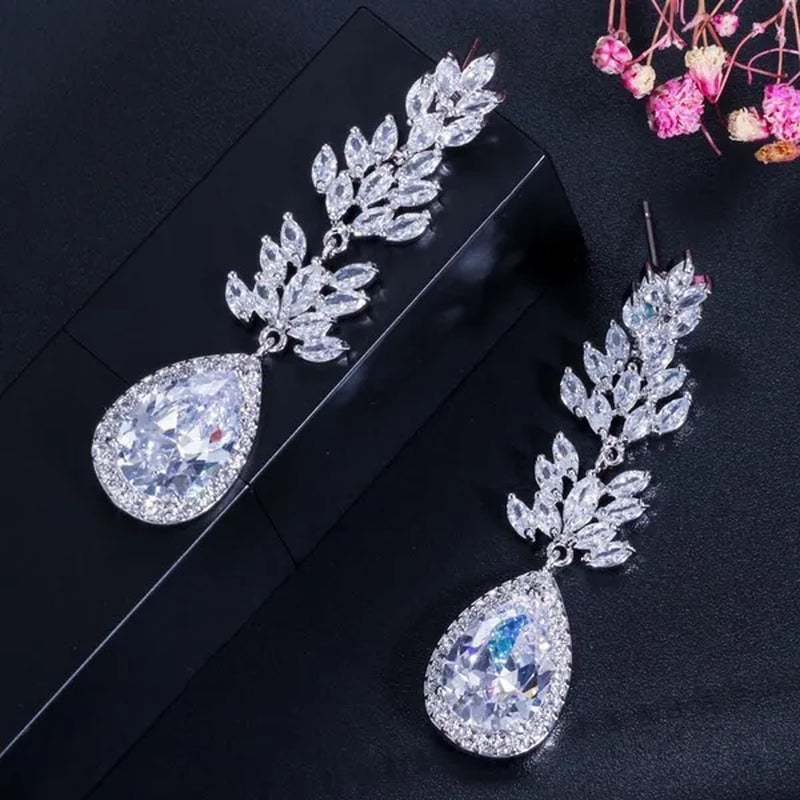 CANDICE Top Quality White Gold Plated Jewelry Romantic Purple Red Crystal Long Tear Drop Earrings For Women Christmas Gift