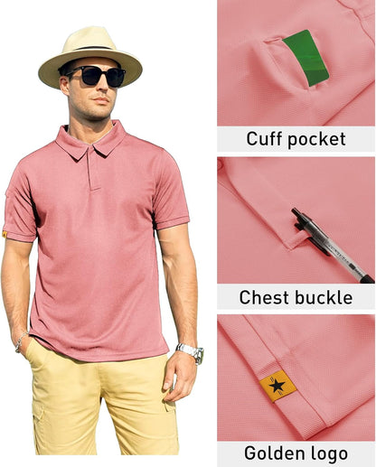 Mens Polo Shirt Short Sleeve Sports Tactical T-Shirt Athletic Golf Polos Daily Casual Stylish Collared Shirts for Men