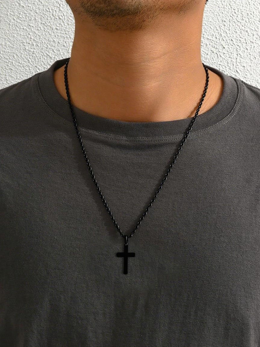 Valentines Day Gifts for Him Cross Necklace for Boys Mens Stainless Steel Twisted Rope Chain Cross Pendant Rustproof Necklace for Teen Boy Mens Christian Baptism Easter Gifts - WORLD TIME VISITS