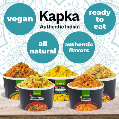 Assorted Variety Cups of Indian Food - 5 Pack - Ready to Eat Authentic Premade Vegan Meals - Just Add Water - Regional Flavor, Non-Gmo, No Additives - 3.5Oz/100G Each