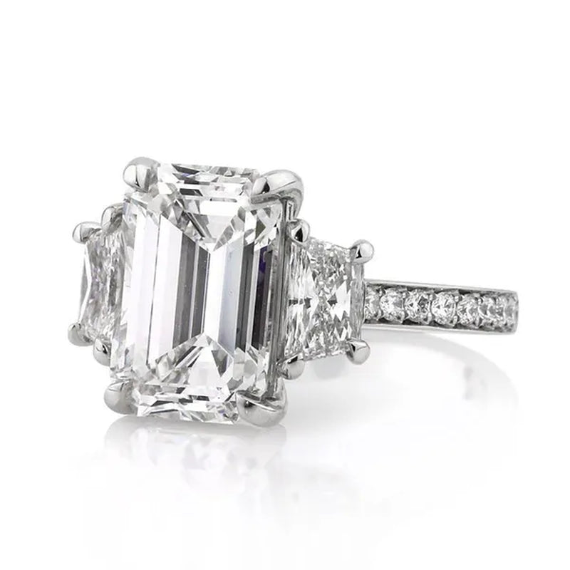 Gorgeous Square Cut White Sapphire Rings for Women Party 925 Sterling Silver 2 Stone Crystal Side Stone Rings Proposal Fine Jewelry