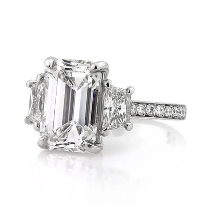 Gorgeous Square Cut White Sapphire Rings for Women Party 925 Sterling Silver 2 Stone Crystal Side Stone Rings Proposal Fine Jewelry