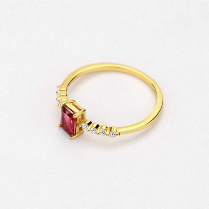 S925 Dainty Baguette Birthstone Rings CZ Band Rings Ruby 18K Gold Plated Sterling Silver Fine Jewelry for Women