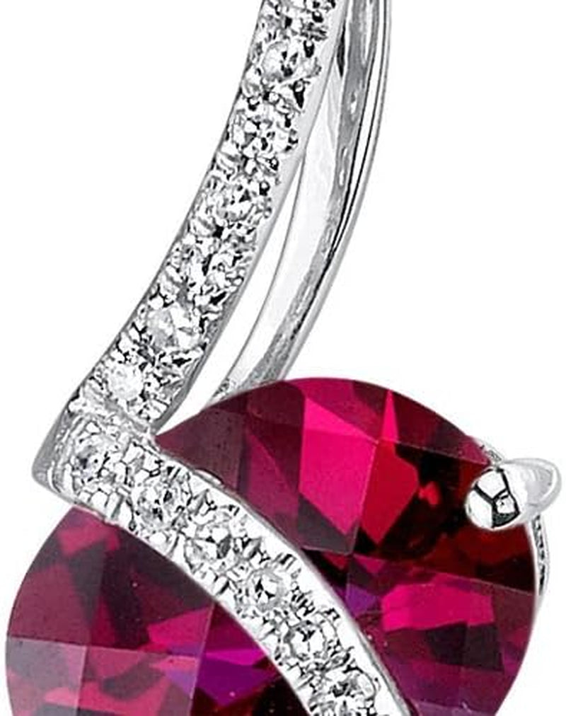 Created Ruby and Genuine Diamond Pendant for Women 14K White Gold, 2.67 Carats Oval Shape 9X7Mm