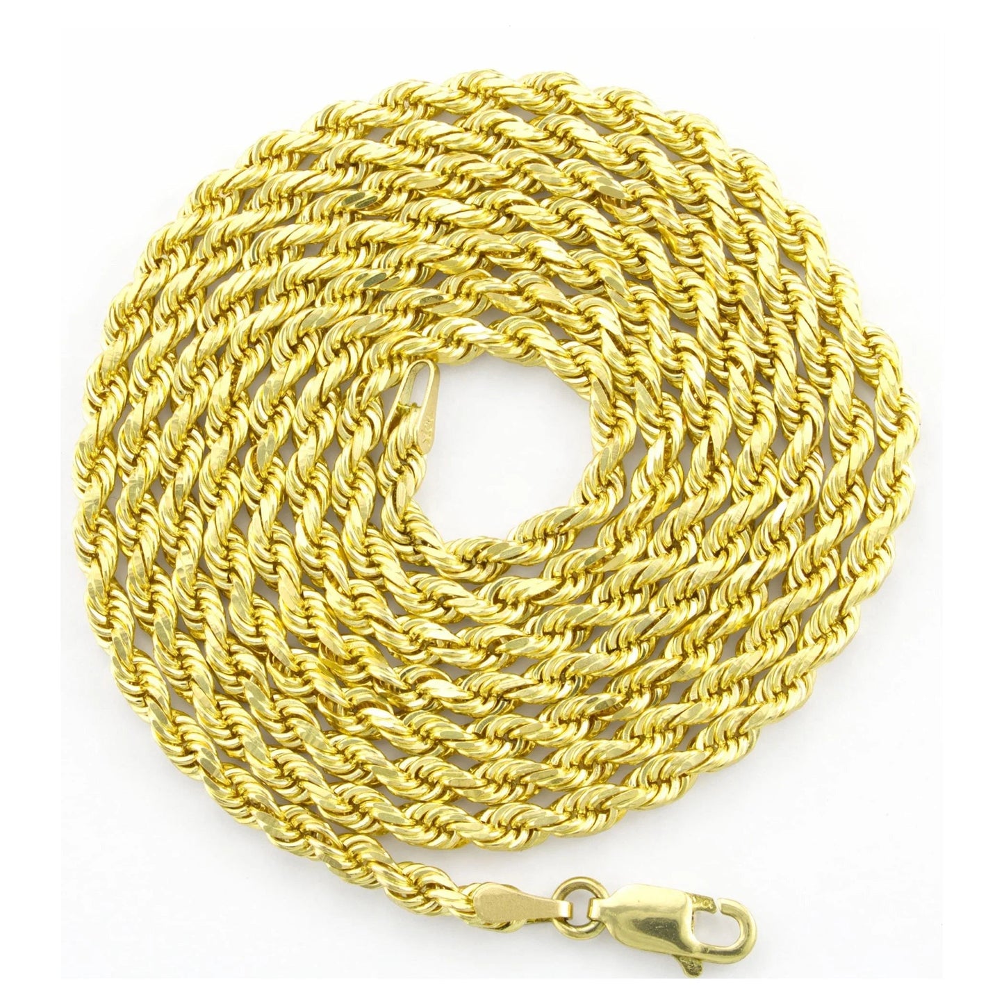 10K Yellow Gold 3Mm Diamond Cut Rope Chain Lightweight Necklace, Mens Womens Jewelry 16" - 30"