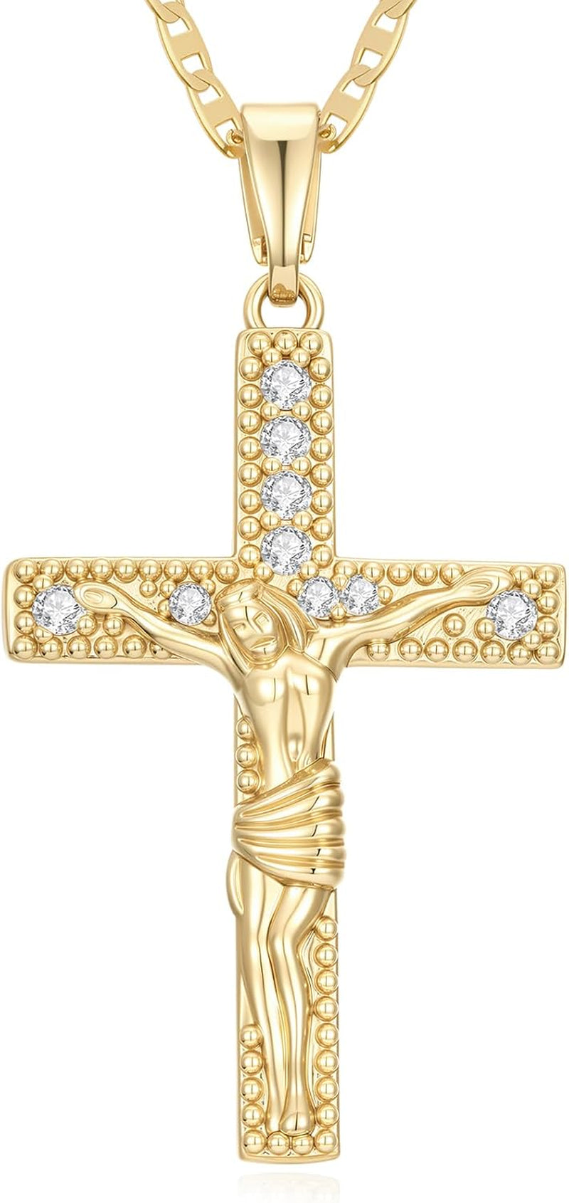 14K Gold Cross Necklaces for Women Crucifix Necklace Men Gold Cross Pendant Chain Jewlery 48Cm - WORLD TIME VISITS