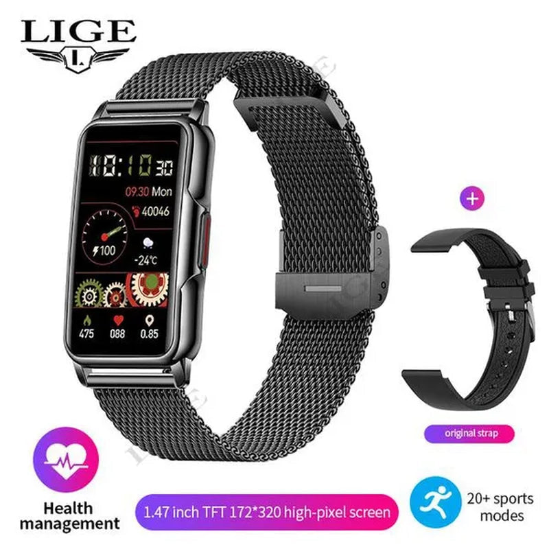 LIGE 2023 Newest 1.47-inch Full Touch Sports Smart Bracelet Watch for Men and Women Fitness Tracker Health Monitors IP67 Waterproof Smart Wristbands Montre Connecter