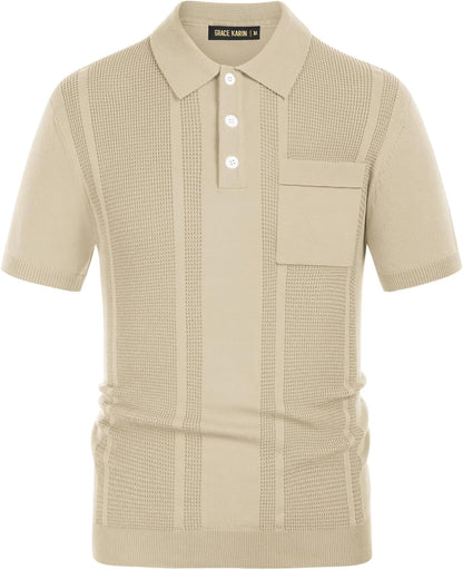 Men'S Knit Polo Shirts Short Sleeve Texture Lightweight Golf Shirts Sweater
