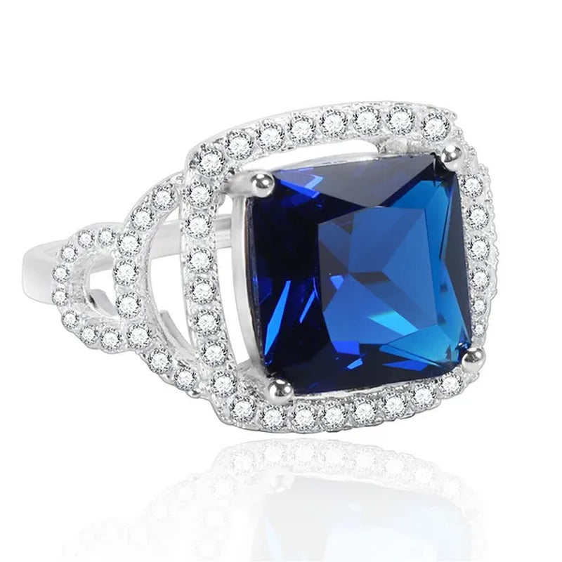 Noble Fashion Accessories Jewelry Princess Cut Sapphire & Emerald & White Topaz Gemstone 100% 925 Sterling Silver Ring Size 6 7 8 9
