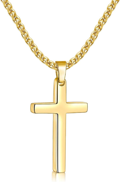 Cross Necklace for Men, Silver Tone/Gold Plated/Black Mens Cross Necklaces with 2.5Mm Chain, Stainless Steel Wheat Chain, 16-24 Inch - WORLD TIME VISITS