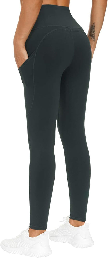 Thick High Waist Yoga Pants with Pockets, Tummy Control Workout Running Yoga Leggings for Women
