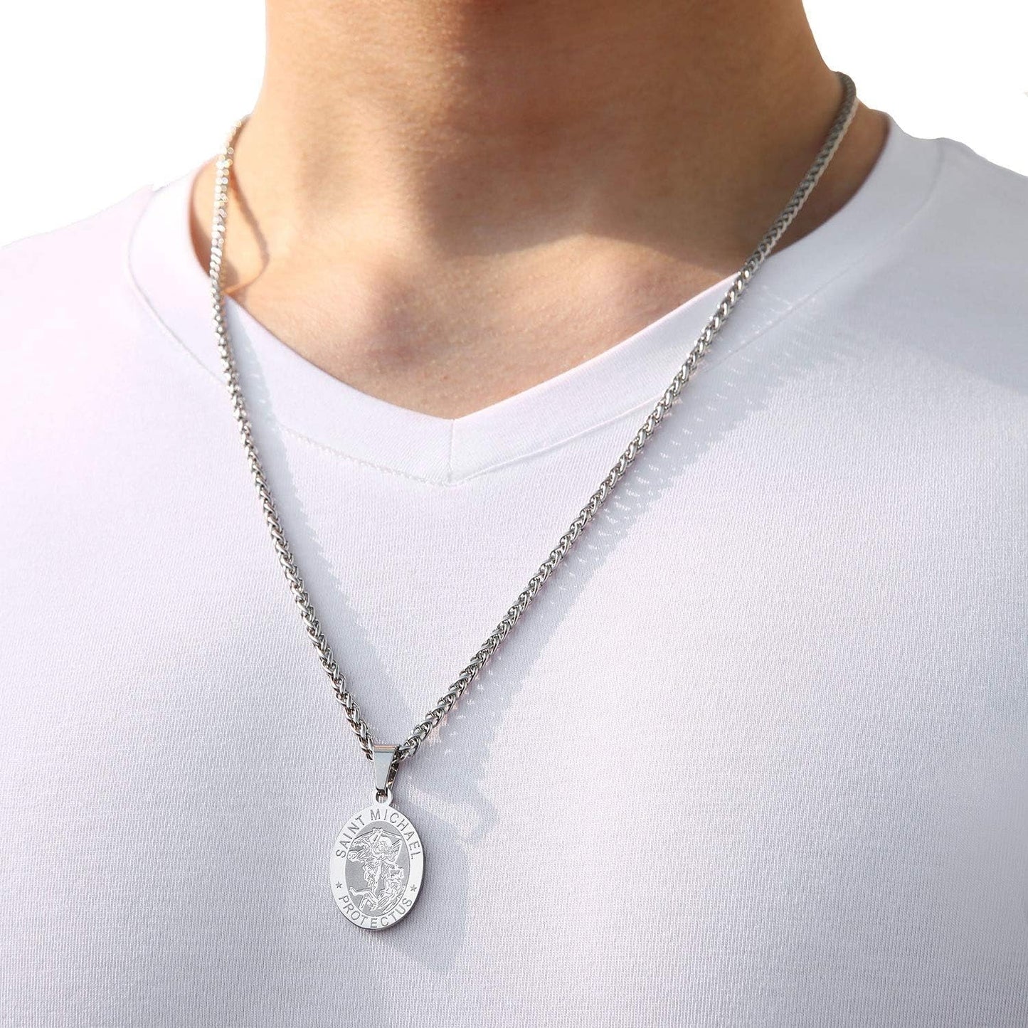 Saint Christopher/Joseph/Anthony/Jude/Michael Necklace Medal for Men Boys，St Christopher Pendant Medallion with Chain 24 Inches