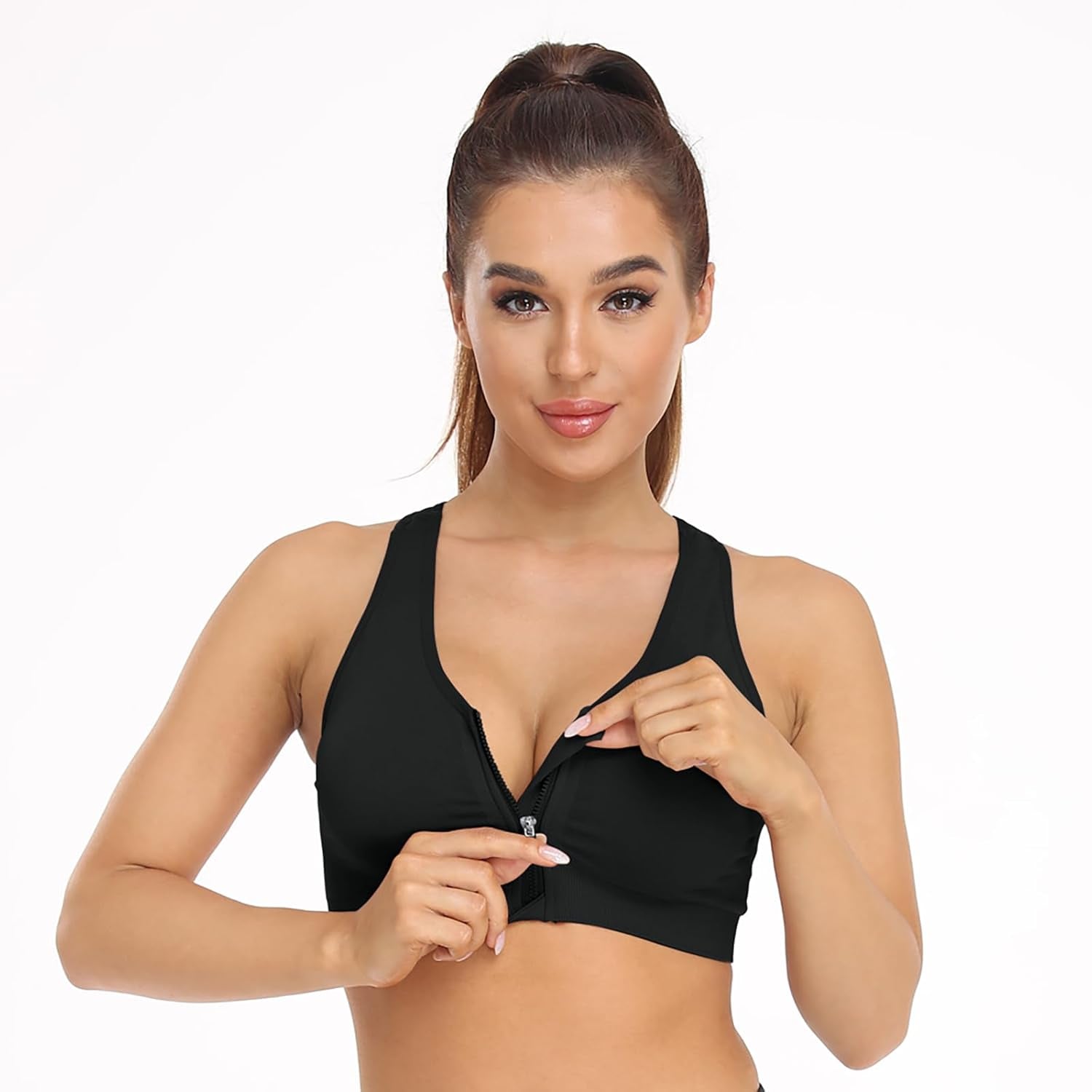 Women'S Zip Front Sports Bra Wireless Post-Surgery Bra Active Yoga Sports Bras - WORLD TIME VISITS