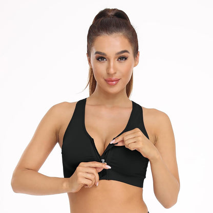 Women'S Zip Front Sports Bra Wireless Post-Surgery Bra Active Yoga Sports Bras - WORLD TIME VISITS
