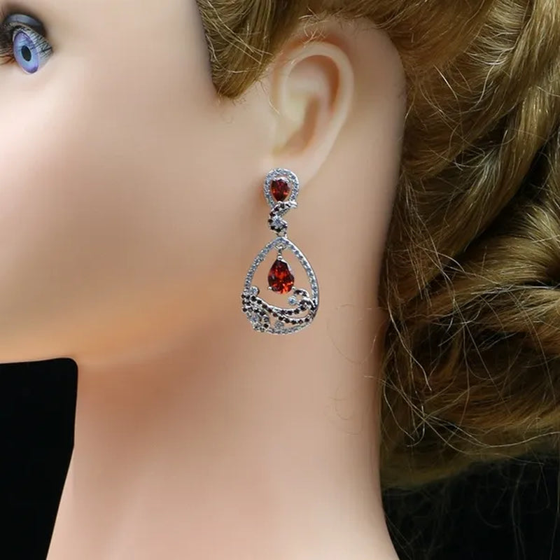 925 Silver Jewelry Sets Black Sapphire White Topaz Decoration for Women Party Earrings/Pendant Necklace Set