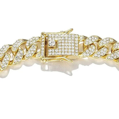 Fashion Gold Stainless Steel Hip Hop Jewelry Iced Out Diamond Thick Miami Cuban Link Chain Necklace Bracelet Watch Ring Jewelry Set